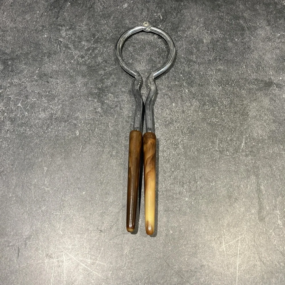 Vintage USA Stainless Steel Jar Opener with Caramel/Brown Bakelite Handles MCM